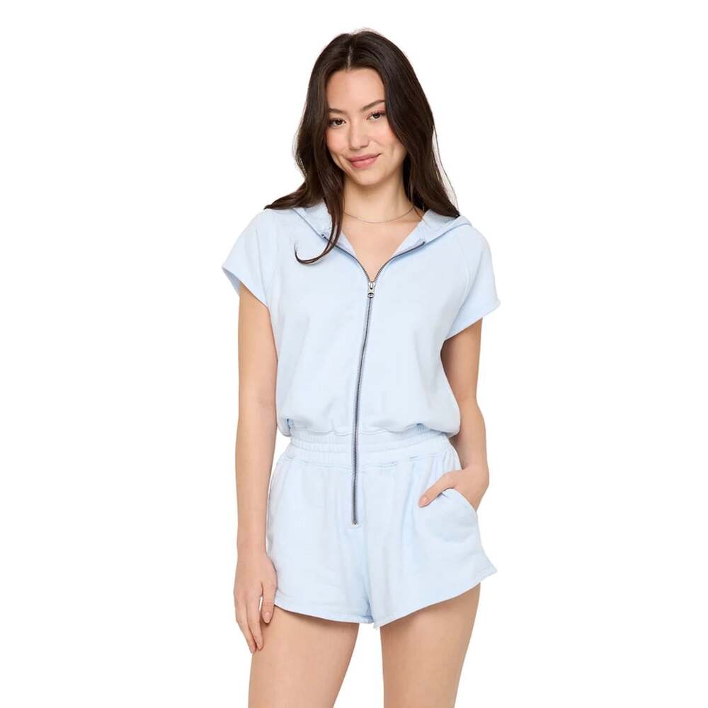 Spiritual Gangster Peyton Hoodie Romper Women’s S Light Blue Short Sleeve EUC